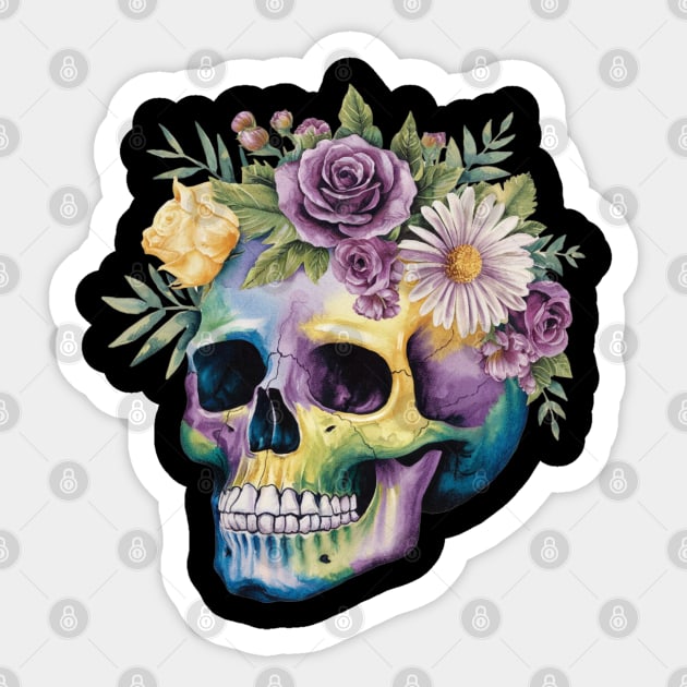 Floral Skull: Beauty and Darkness in Harmony Sticker by Steve